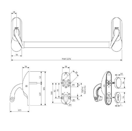 ABLOY PBE011 PZ+BL NiHa / нажимная штанга для сплошных дверей