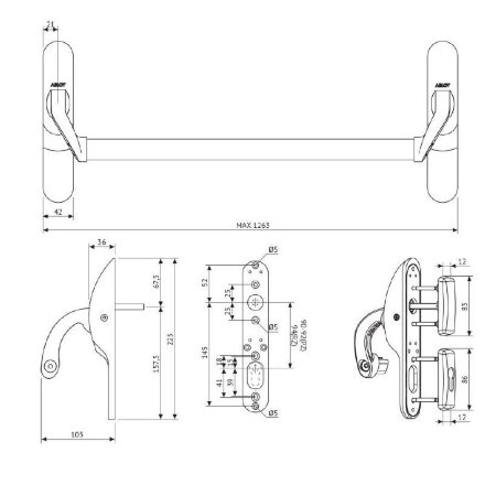 ABLOY PBE011 PZ+BL NiHa / нажимная штанга для эвакуационных дверей