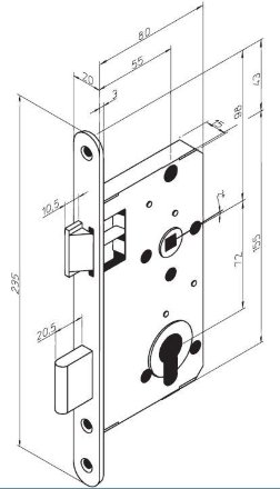 Abloy 4292 FE/ZL/ симметричный замок для противопожарных дверей