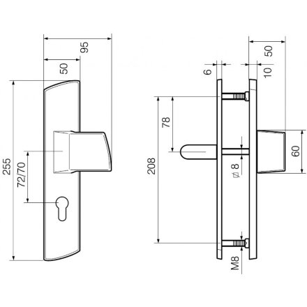Ручка на щитке стандарта DIN Инокси 3-19/012/120 PZ+BL ABLOY