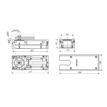 Assa Abloy DC477 EN 2-4 / напольный дверной доводчик